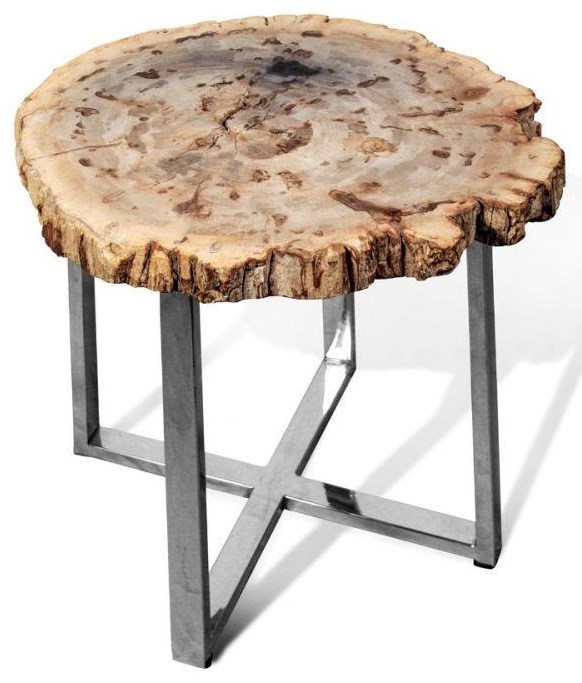 Ibolili Side Tables B878 Petrified Wood End Table w/ Stainless